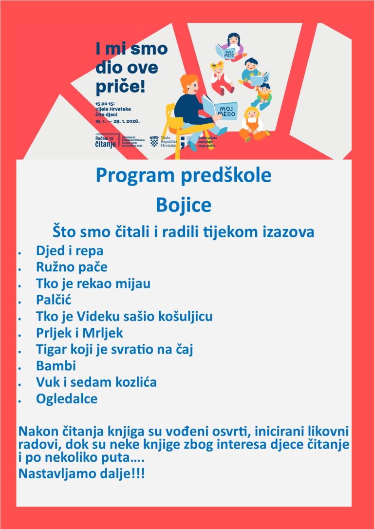 PROGRAM PREDŠKOLE – BOJICE SUDJELOVALE U IZAZOVU 15 PO 15